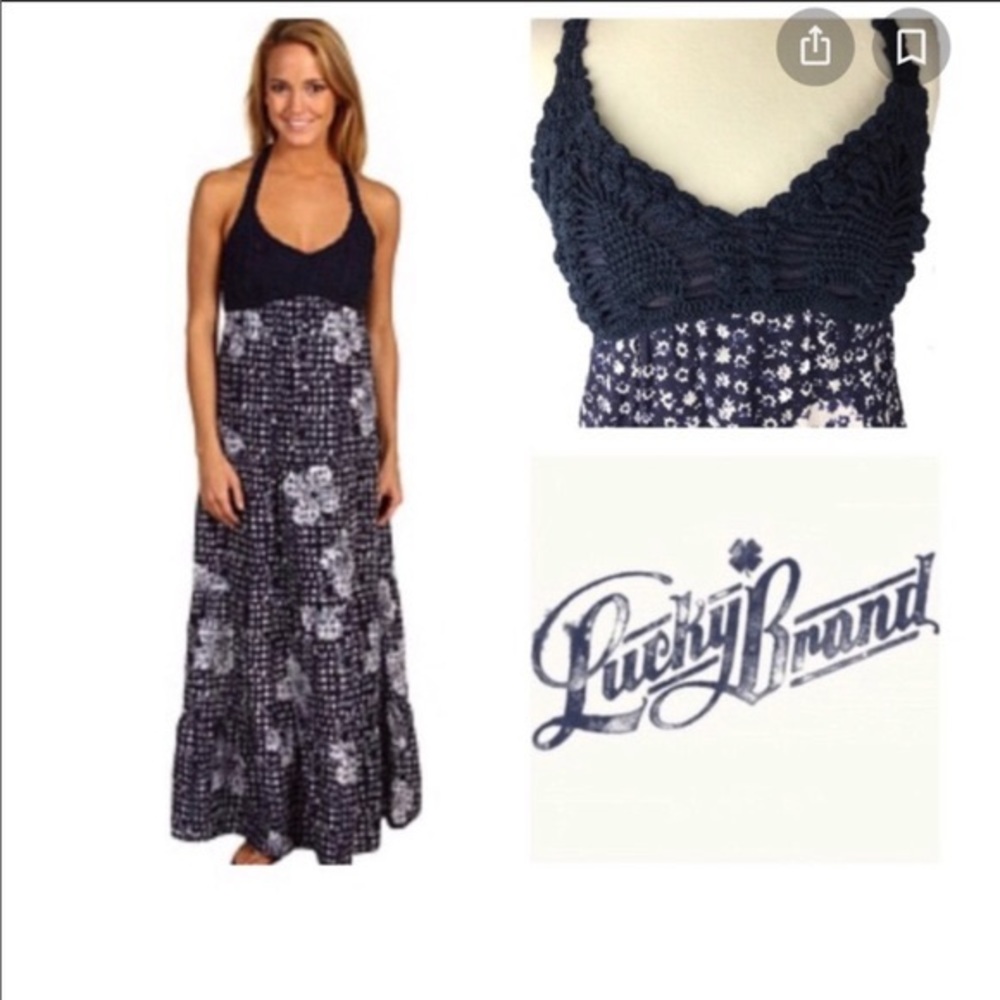 Lucky Brand Sz M - Navy Sundress. Crochet top.